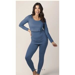 New Kindred Bravely‎ Maternity Jane Nursing Pajama Set Size Small Slate Blue